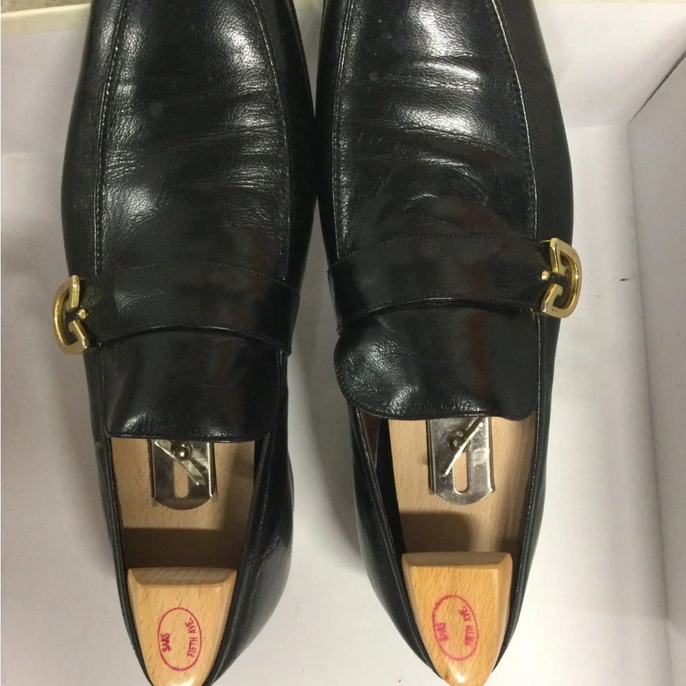 Classic Black Leather Slip-On Loafers with Gold Hardware